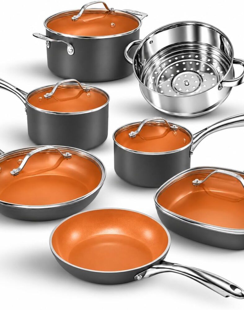 GOTHAM STEEL 12 Pc Titanium Ceramic Cookware Set Nonstick, Diamond Infused